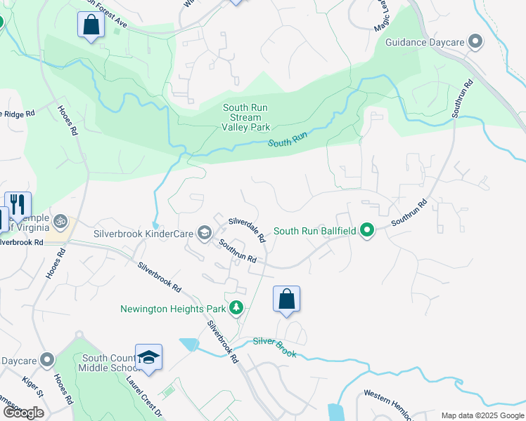 map of restaurants, bars, coffee shops, grocery stores, and more near 8419 Silverdale Court in Lorton