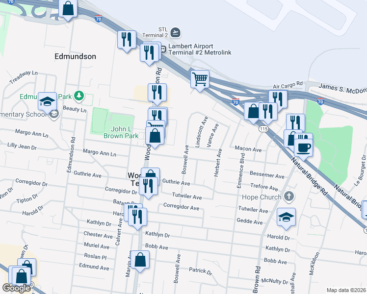 map of restaurants, bars, coffee shops, grocery stores, and more near 4406 Boswell Avenue in St. Louis