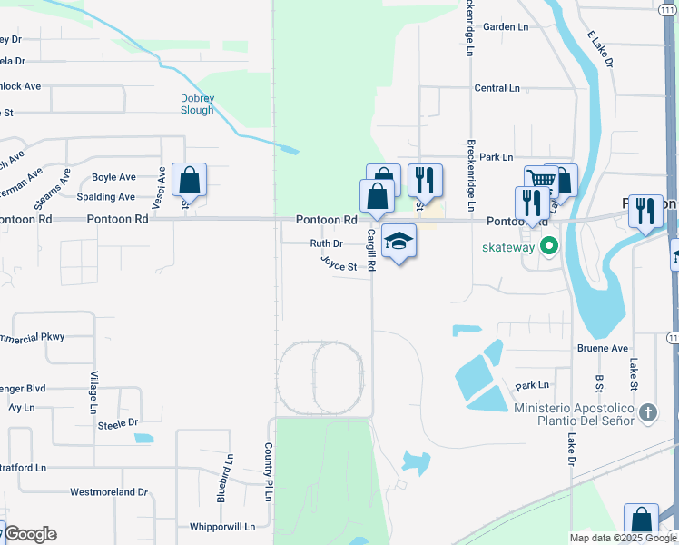 map of restaurants, bars, coffee shops, grocery stores, and more near 3720 Joyce Street in Granite City