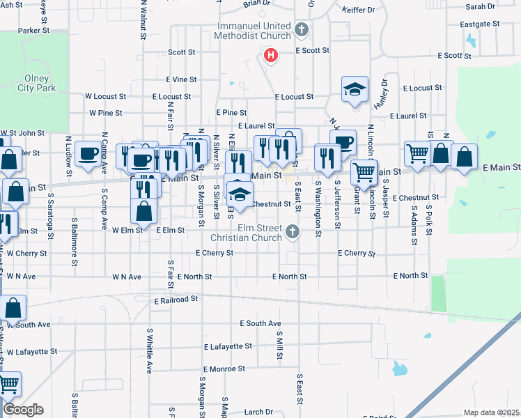 map of restaurants, bars, coffee shops, grocery stores, and more near 500-598 East Chestnut Street in Olney
