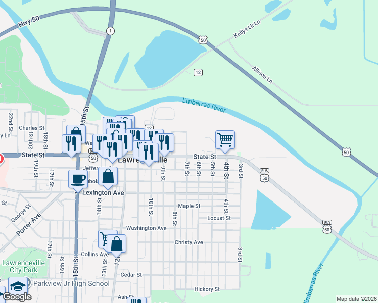 map of restaurants, bars, coffee shops, grocery stores, and more near 601-699 7th Street in Lawrenceville