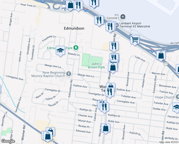 map of restaurants, bars, coffee shops, grocery stores, and more near 9504 Stansberry Avenue in St. Louis