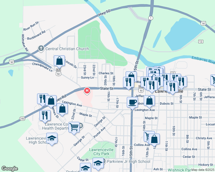 map of restaurants, bars, coffee shops, grocery stores, and more near 600-612 20th Street in Lawrenceville