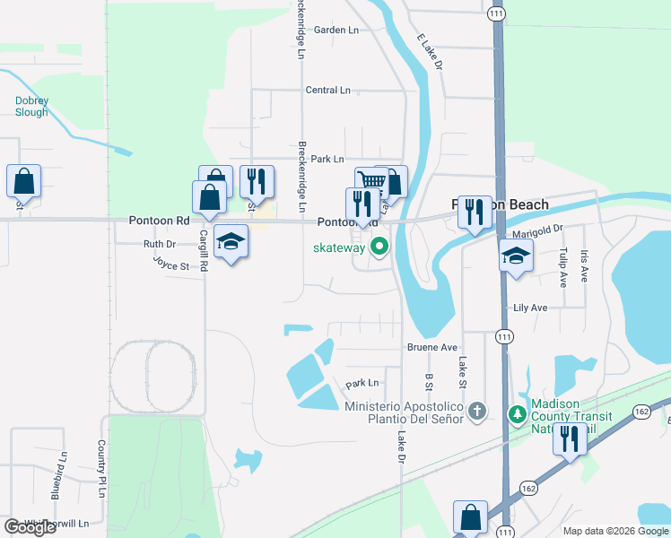 map of restaurants, bars, coffee shops, grocery stores, and more near 4018 Pontoon Road in Pontoon Beach