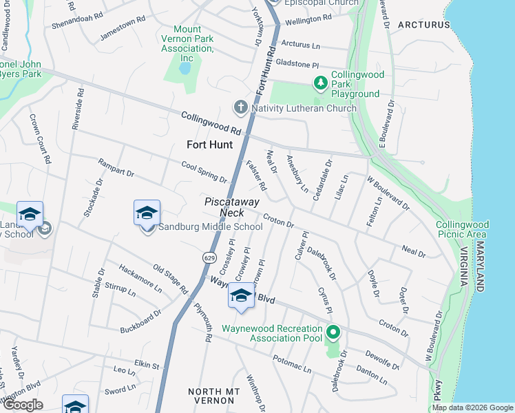 map of restaurants, bars, coffee shops, grocery stores, and more near 1212 Croton Drive in Alexandria