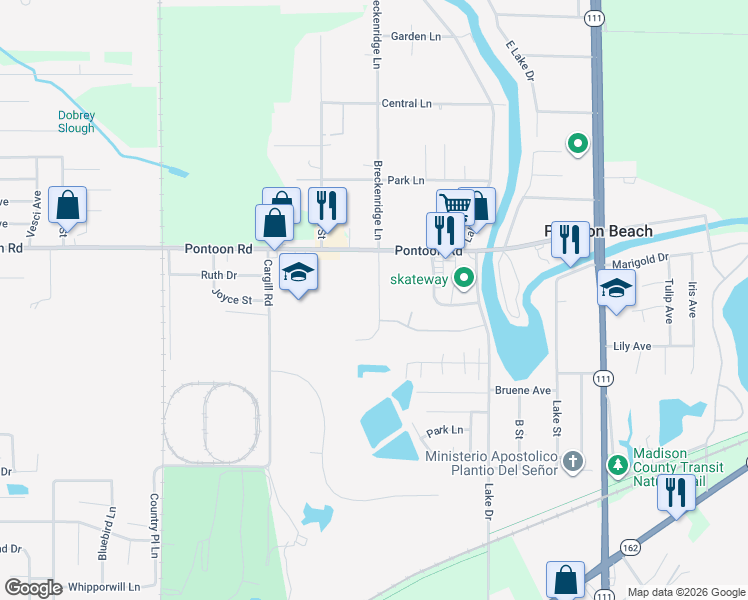 map of restaurants, bars, coffee shops, grocery stores, and more near 3913 Gaslight Walk in Pontoon Beach