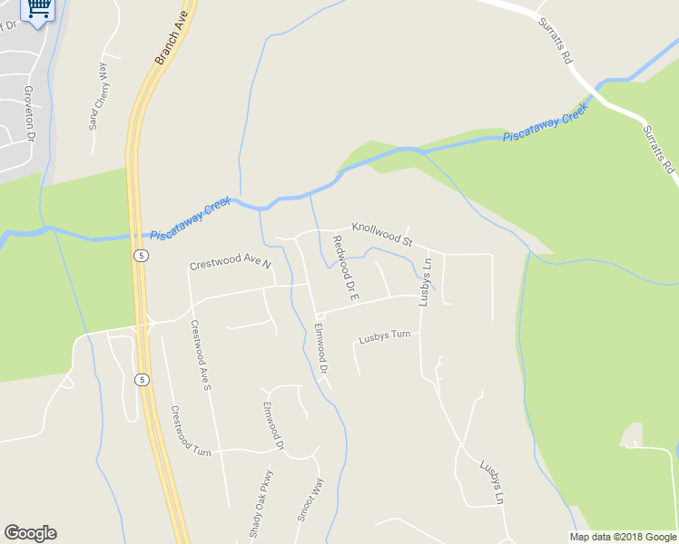 map of restaurants, bars, coffee shops, grocery stores, and more near 11712 Redwood Drive East in Brandywine