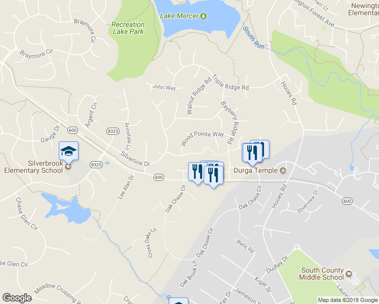 map of restaurants, bars, coffee shops, grocery stores, and more near 9116 Silver Pointe Way in Fairfax Station