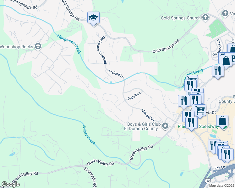 map of restaurants, bars, coffee shops, grocery stores, and more near 2872 Winesap Circle in Placerville