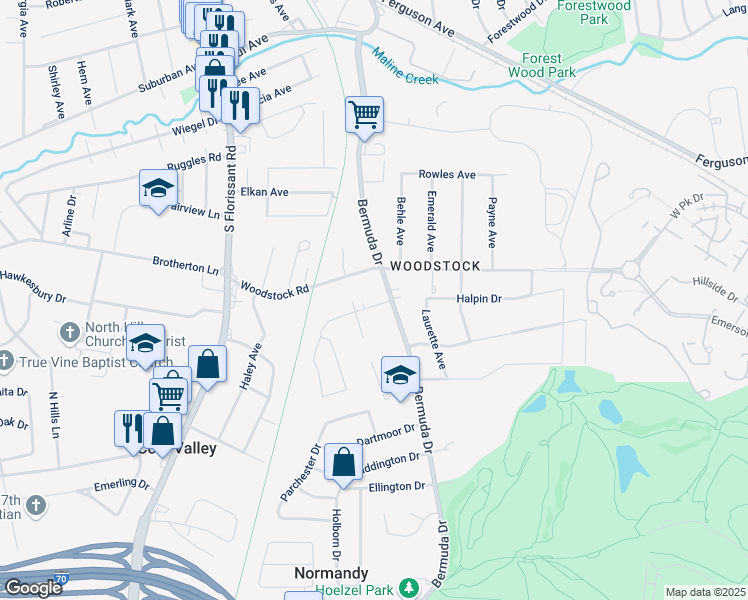map of restaurants, bars, coffee shops, grocery stores, and more near 7729 Brand Avenue in St. Louis