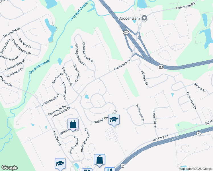 map of restaurants, bars, coffee shops, grocery stores, and more near 5624 Walnut Point Lane in Saint Charles