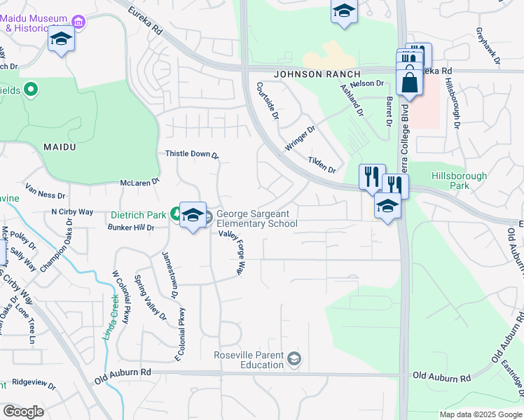 map of restaurants, bars, coffee shops, grocery stores, and more near 2608 Prestwick Drive in Roseville