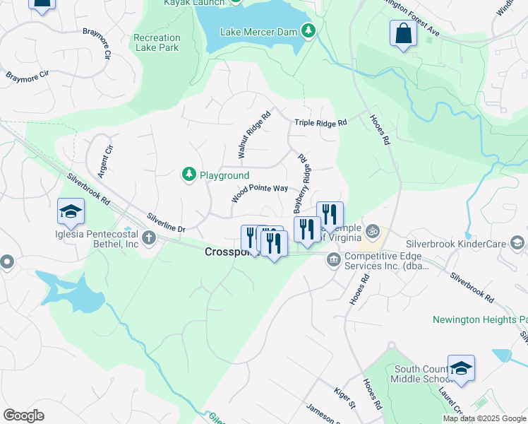 map of restaurants, bars, coffee shops, grocery stores, and more near 9104 Silver Pointe Way in Fairfax Station