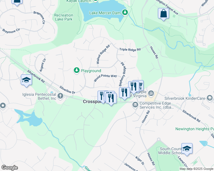 map of restaurants, bars, coffee shops, grocery stores, and more near 9104 Silver Pointe Way in Fairfax Station