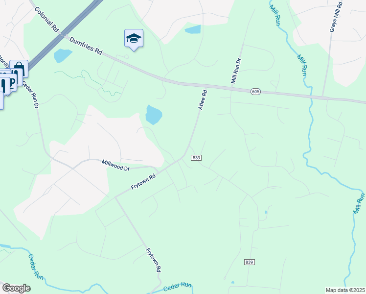 map of restaurants, bars, coffee shops, grocery stores, and more near 7376 Atlee Road in Warrenton