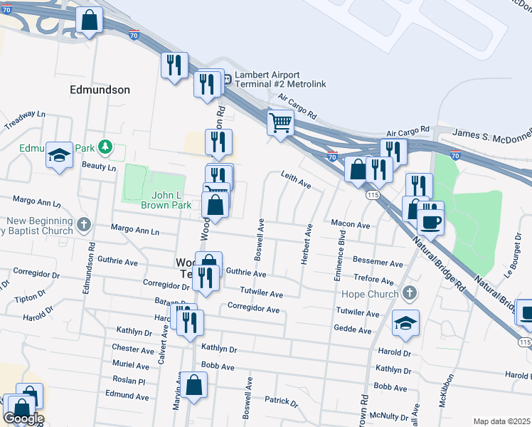 map of restaurants, bars, coffee shops, grocery stores, and more near 4406 Boswell Avenue in St. Louis