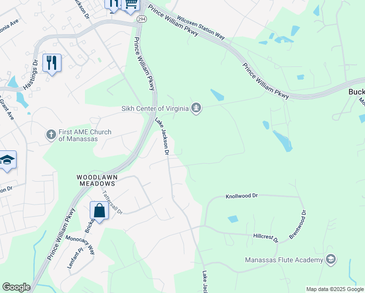map of restaurants, bars, coffee shops, grocery stores, and more near 10319 Lake Jackson Drive in Manassas