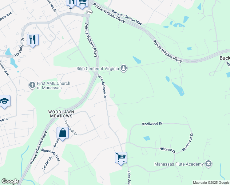 map of restaurants, bars, coffee shops, grocery stores, and more near 10319 Lake Jackson Drive in Manassas
