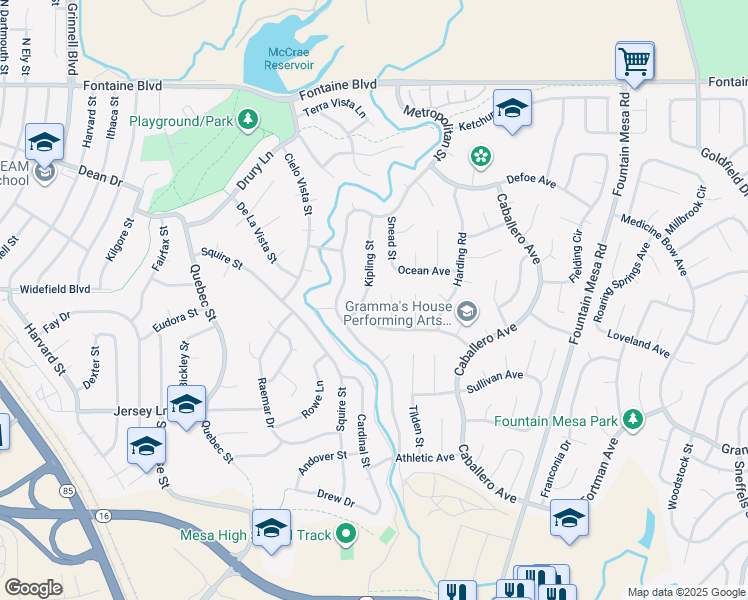 map of restaurants, bars, coffee shops, grocery stores, and more near 7005 Kipling Street in Colorado Springs