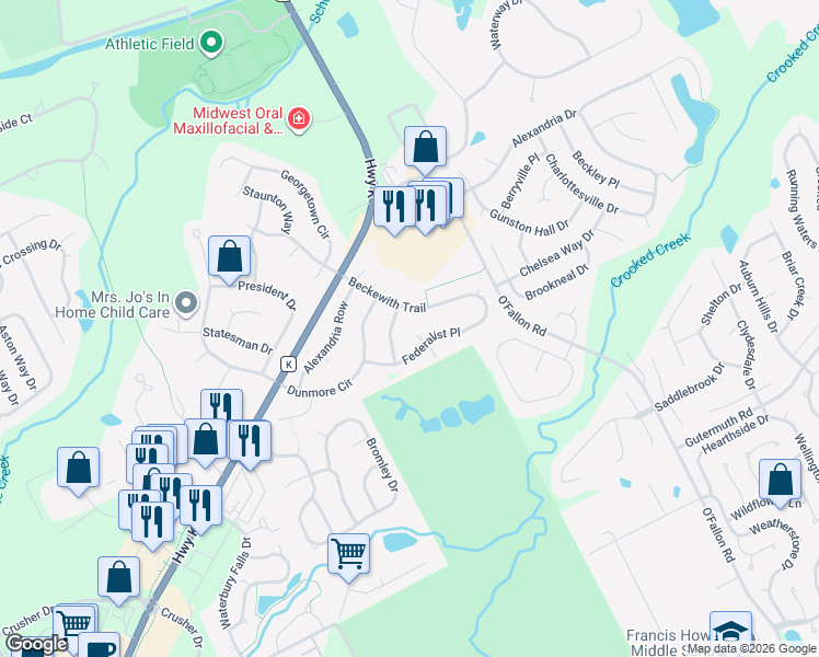 map of restaurants, bars, coffee shops, grocery stores, and more near 2421 Tuckahoe Circle in O'Fallon