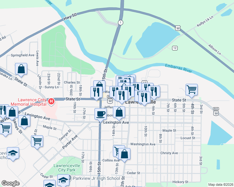 map of restaurants, bars, coffee shops, grocery stores, and more near 698 14th Street in Lawrenceville
