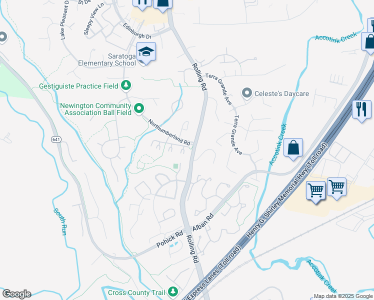 map of restaurants, bars, coffee shops, grocery stores, and more near 7705 Matisse Way in Springfield