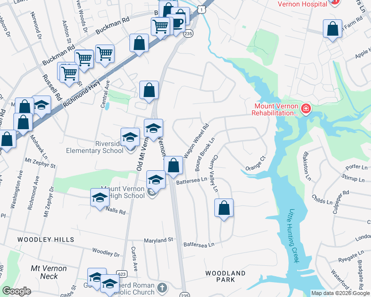 map of restaurants, bars, coffee shops, grocery stores, and more near 3434 Ramsgate Terrace in Alexandria
