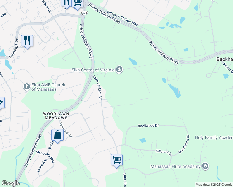 map of restaurants, bars, coffee shops, grocery stores, and more near 10322 Lake Jackson Drive in Manassas