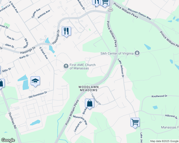 map of restaurants, bars, coffee shops, grocery stores, and more near 8448 Summer Breeze Place in Manassas