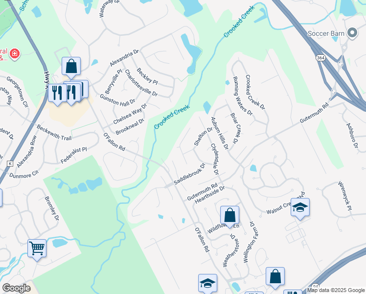 map of restaurants, bars, coffee shops, grocery stores, and more near 1218 Saddlemaker Drive in Saint Charles