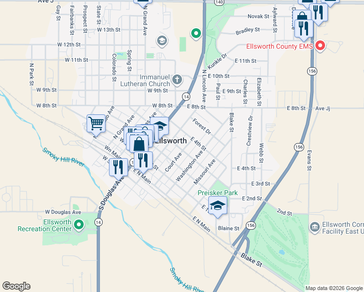 map of restaurants, bars, coffee shops, grocery stores, and more near in Ellsworth