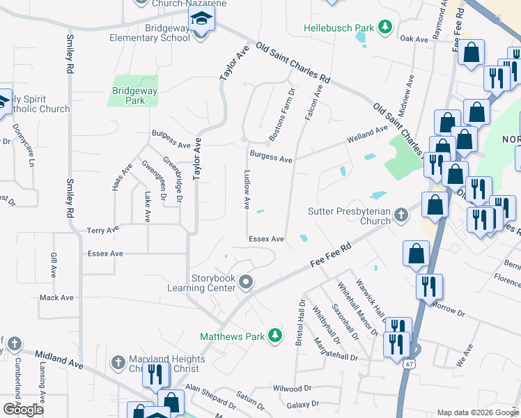 map of restaurants, bars, coffee shops, grocery stores, and more near 3395 Ludlow Avenue in Bridgeton