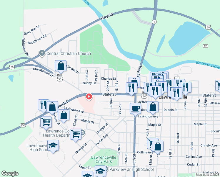 map of restaurants, bars, coffee shops, grocery stores, and more near 600 20th Street in Lawrenceville