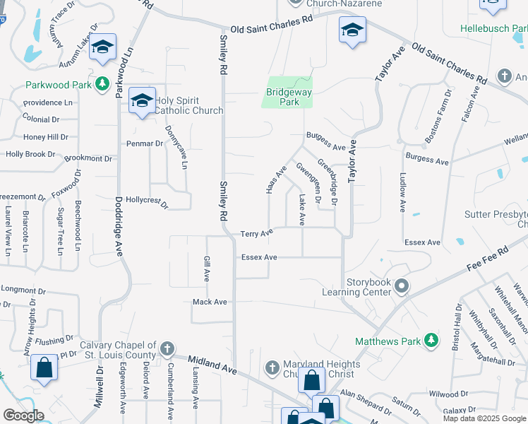 map of restaurants, bars, coffee shops, grocery stores, and more near 3219 Haas Avenue in Bridgeton