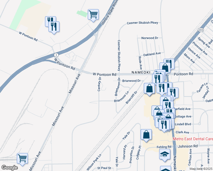 map of restaurants, bars, coffee shops, grocery stores, and more near 1-99 Colonial Drive in Granite City