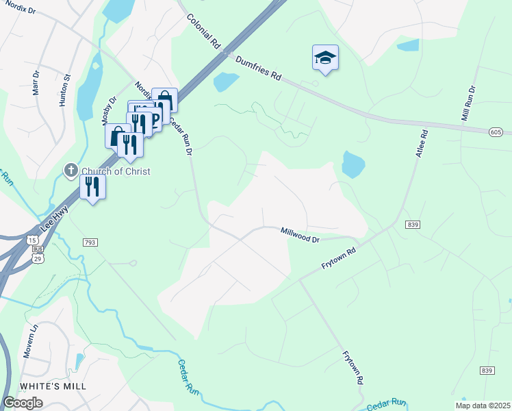 map of restaurants, bars, coffee shops, grocery stores, and more near 7368 Pembrooke Court in Warrenton