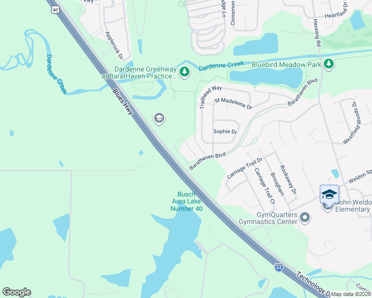 map of restaurants, bars, coffee shops, grocery stores, and more near 101 Haven Ridge Court in Dardenne Prairie