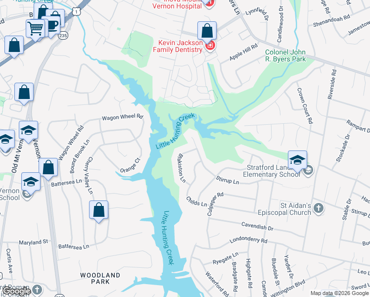 map of restaurants, bars, coffee shops, grocery stores, and more near 8404 Blakiston Lane in Alexandria
