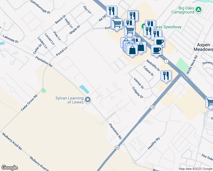 map of restaurants, bars, coffee shops, grocery stores, and more near 18836 Candy Harbor Cove in Rehoboth Beach