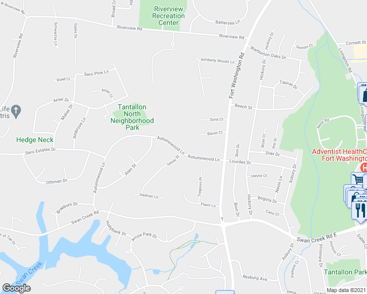 map of restaurants, bars, coffee shops, grocery stores, and more near 11921 Autumnwood Lane in Fort Washington