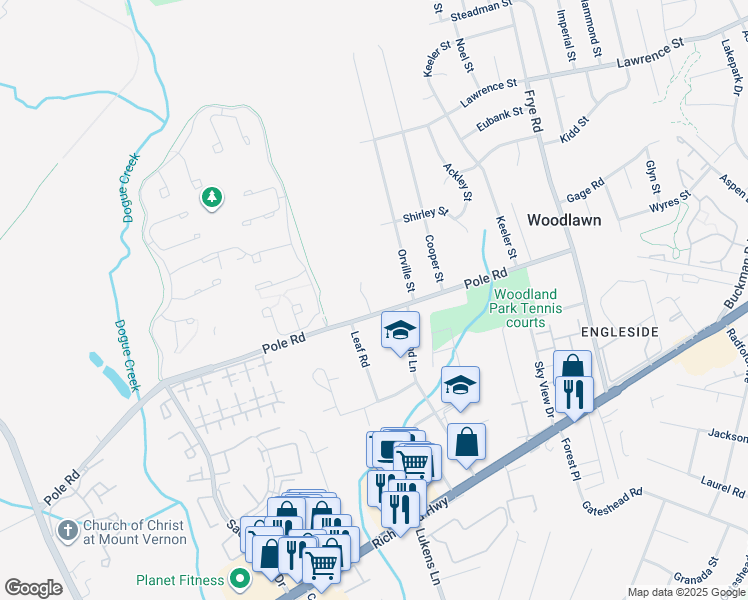 map of restaurants, bars, coffee shops, grocery stores, and more near 8361 Longfields Lane in Alexandria