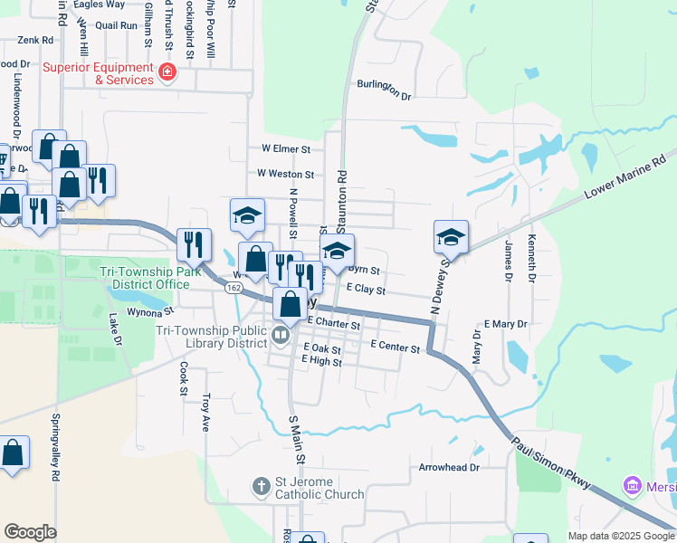 map of restaurants, bars, coffee shops, grocery stores, and more near 214 Staunton Road in Troy