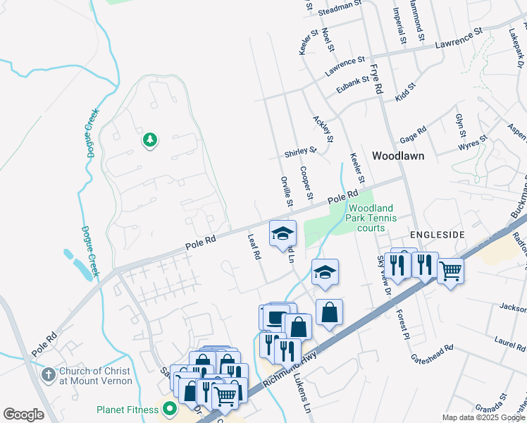map of restaurants, bars, coffee shops, grocery stores, and more near 8361 Longfields Lane in Alexandria