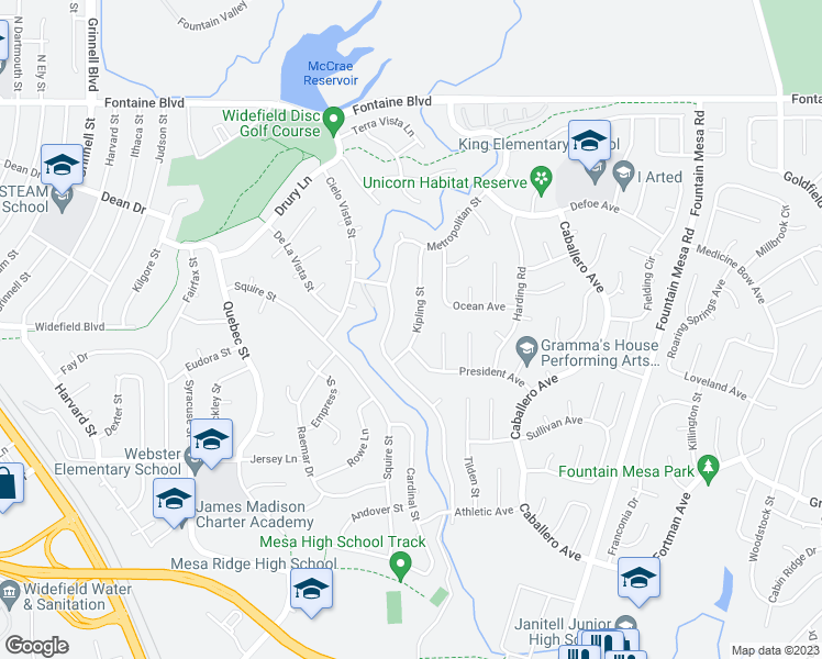 map of restaurants, bars, coffee shops, grocery stores, and more near 6990 Kipling Street in Colorado Springs