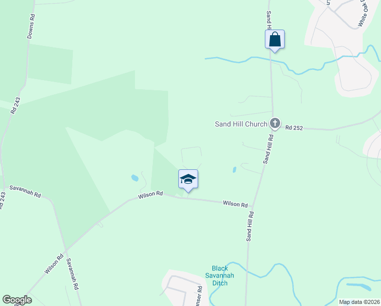 map of restaurants, bars, coffee shops, grocery stores, and more near 22051 Wilson Road in Georgetown