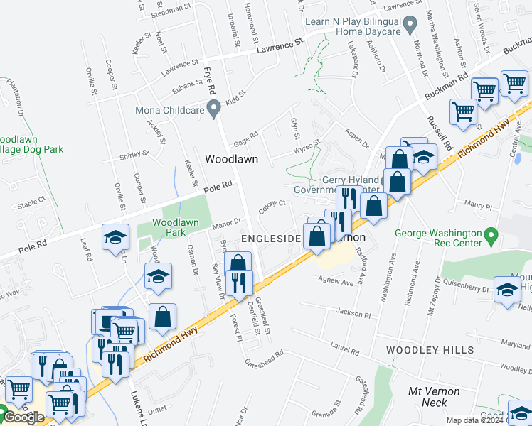 map of restaurants, bars, coffee shops, grocery stores, and more near 4503 Colony Court in Alexandria
