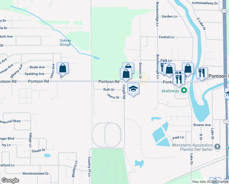 map of restaurants, bars, coffee shops, grocery stores, and more near 3720 Joyce Street in Granite City