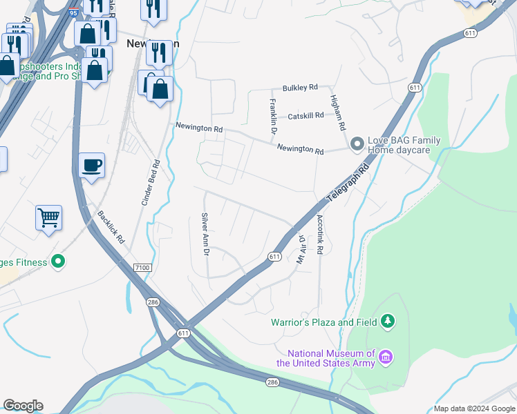 map of restaurants, bars, coffee shops, grocery stores, and more near 6738 Blanche Drive in Lorton