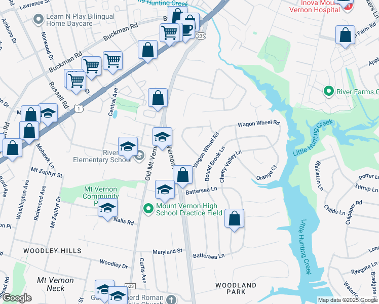 map of restaurants, bars, coffee shops, grocery stores, and more near 3430 Ramsgate Terrace in Alexandria