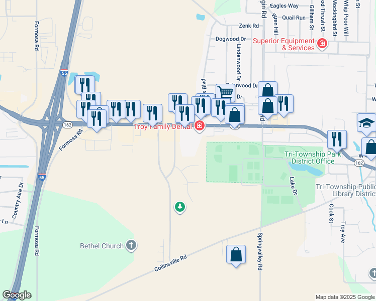 map of restaurants, bars, coffee shops, grocery stores, and more near 39 Dorothy Drive in Troy